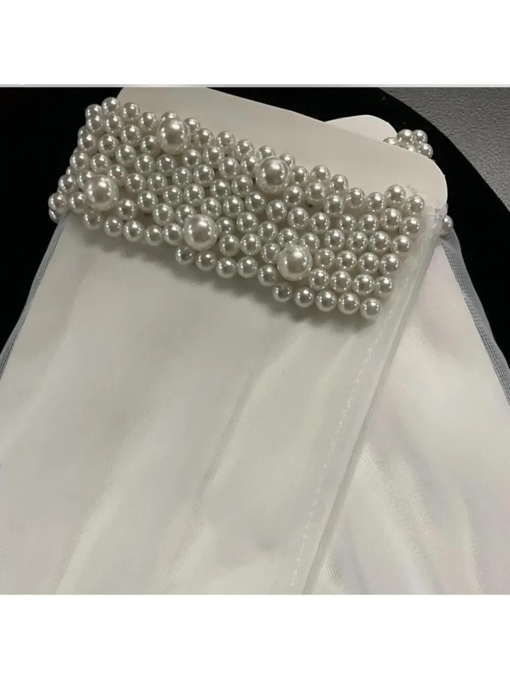 Sheer Wrist Length Bridal Gloves Pearl Cuffs NWT
